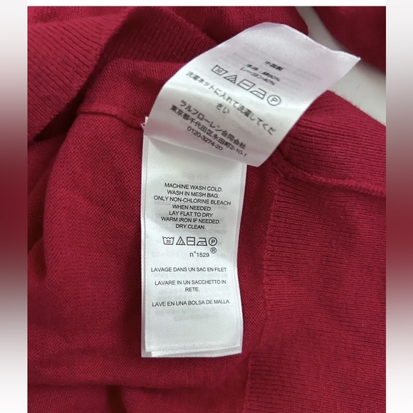 Ralph Lauren LAUREN Ruffled Trim V-Neck Sweater in Red NWT- Size XL - Picture 6 of 8